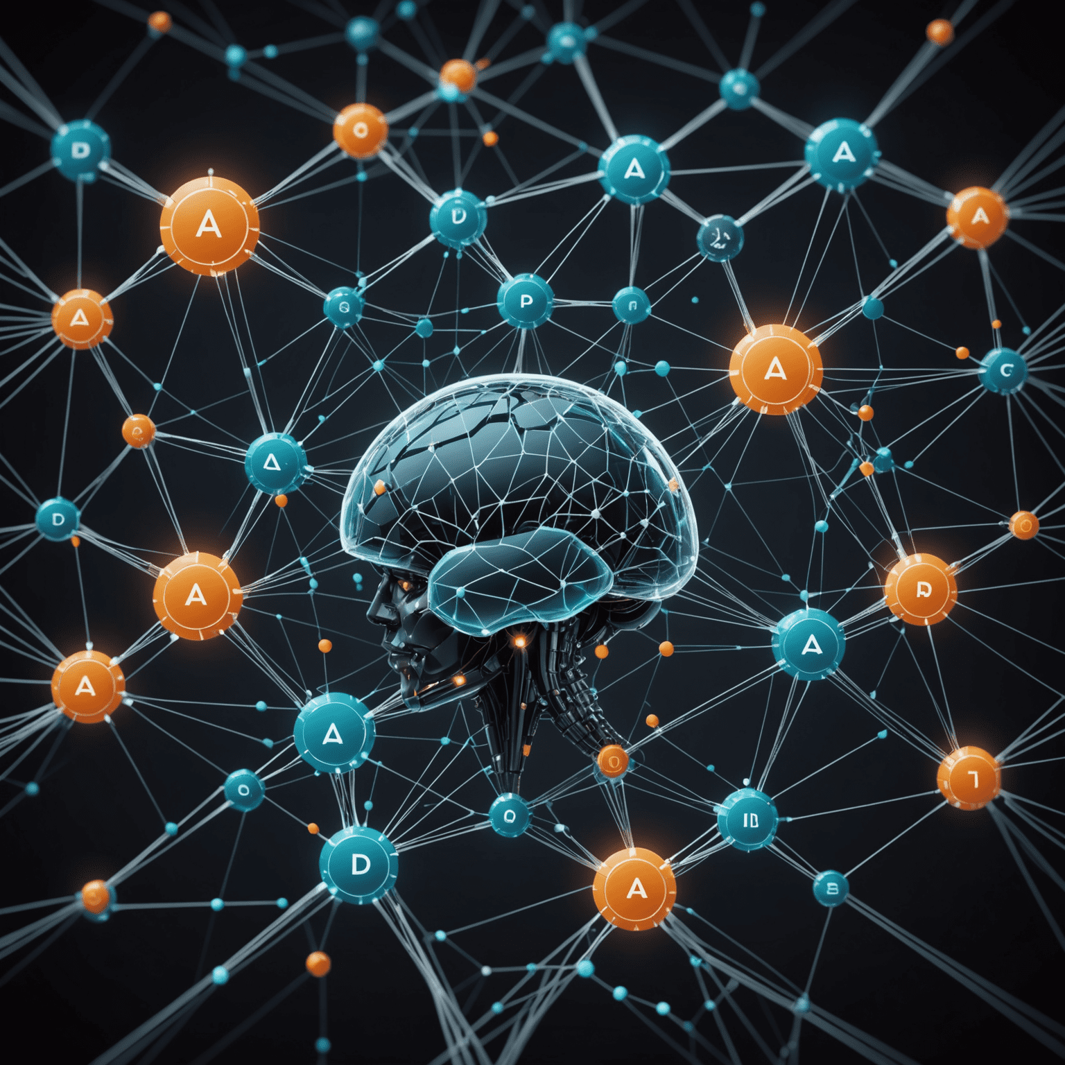 A futuristic visualization of AI-powered automation with interconnected nodes and flowing data streams, representing the complex decision-making processes and task automation capabilities of artificial intelligence.