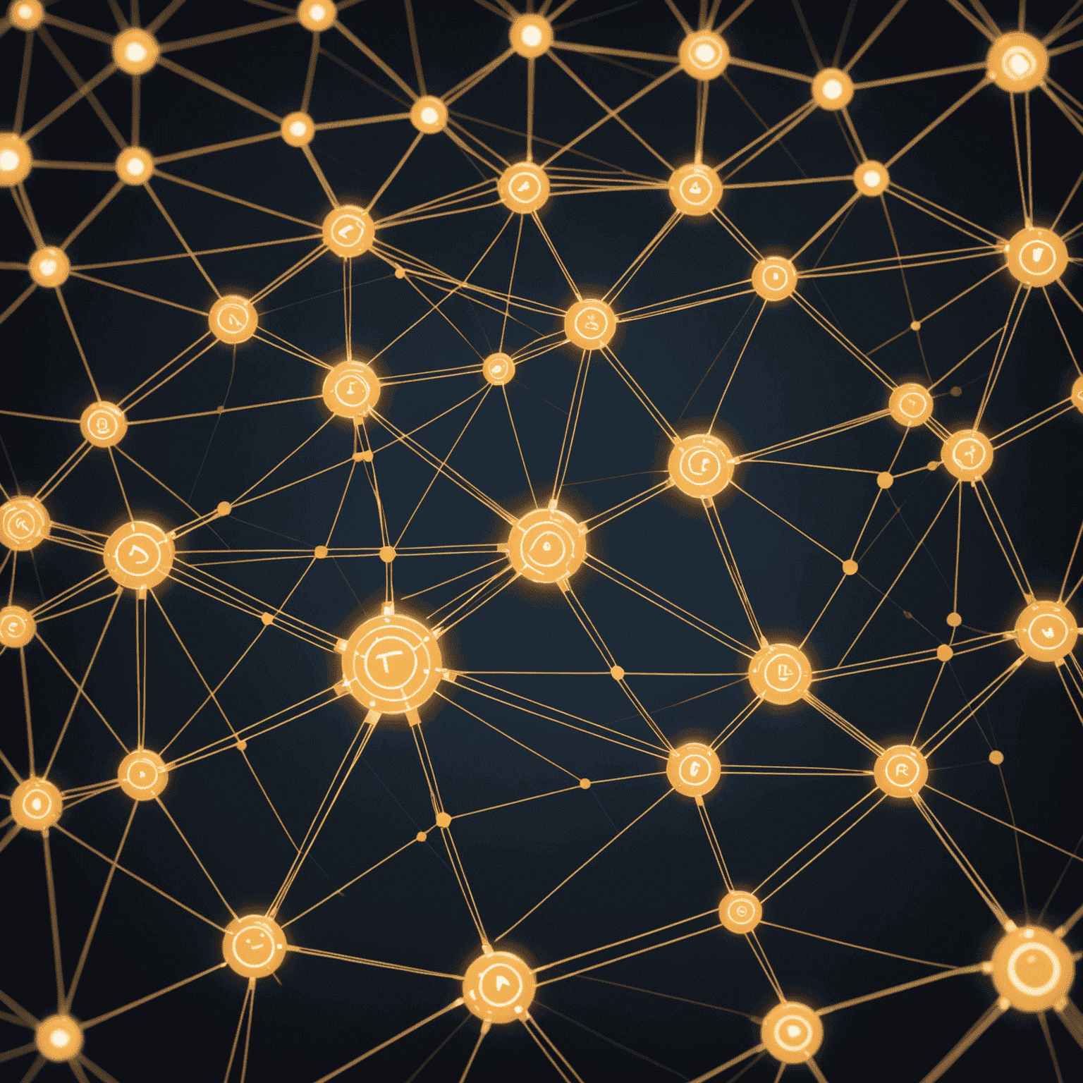 A network of interconnected nodes representing artificial intelligence, with glowing lines connecting various business processes and automated systems.