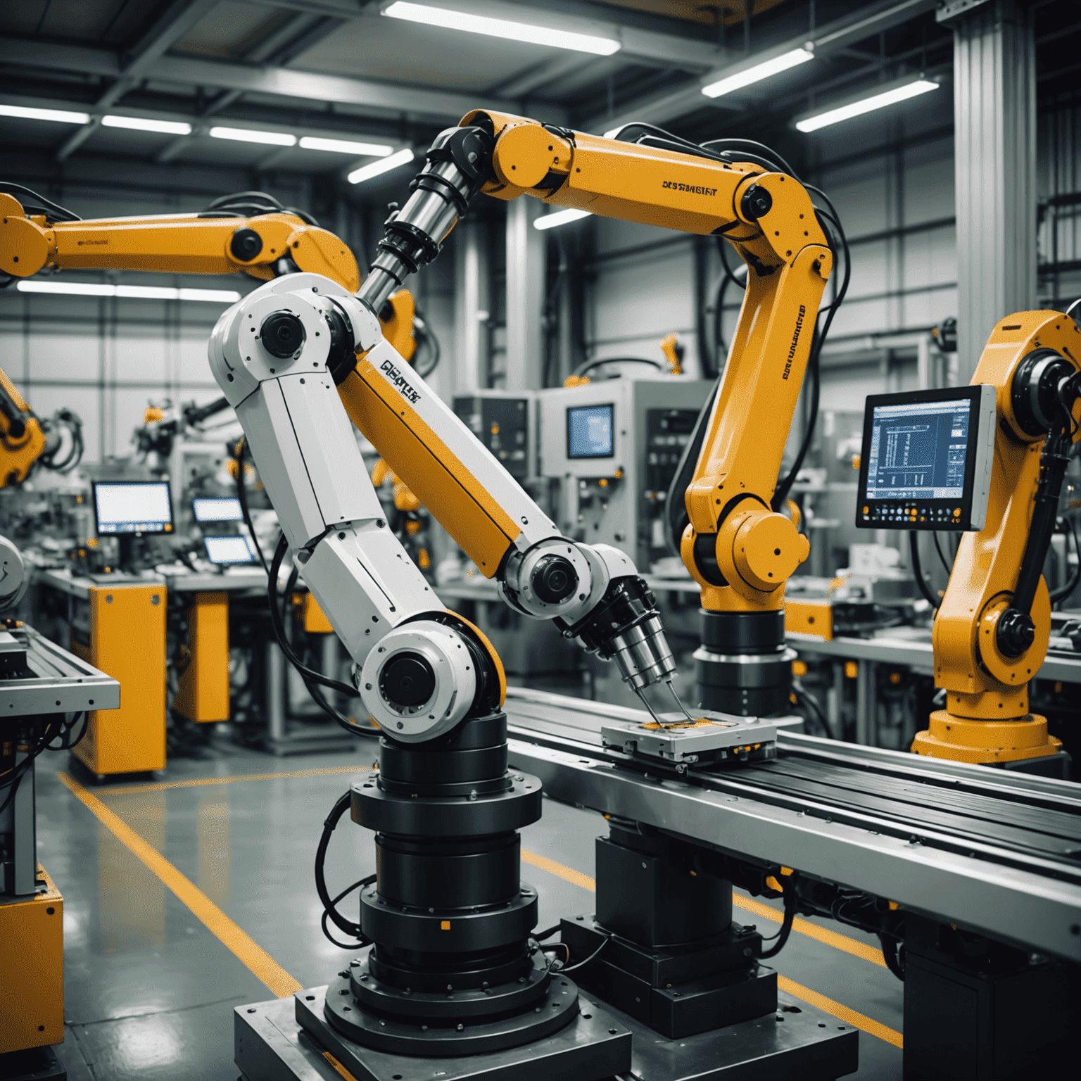 A robot arm working on an assembly line, showcasing industrial automation and the integration of AI in manufacturing processes.