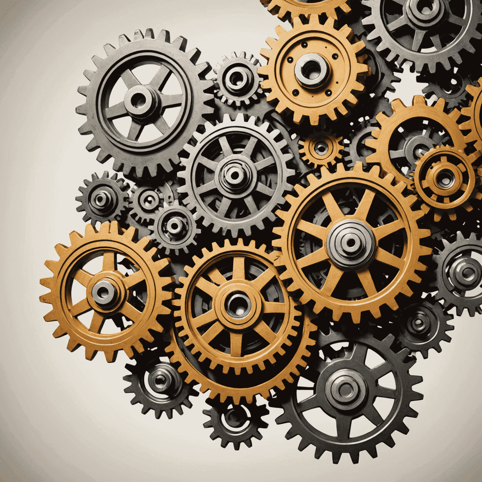 A series of interconnected gears and cogs representing a smooth, automated workflow, with digital icons floating above representing various business tools and processes.