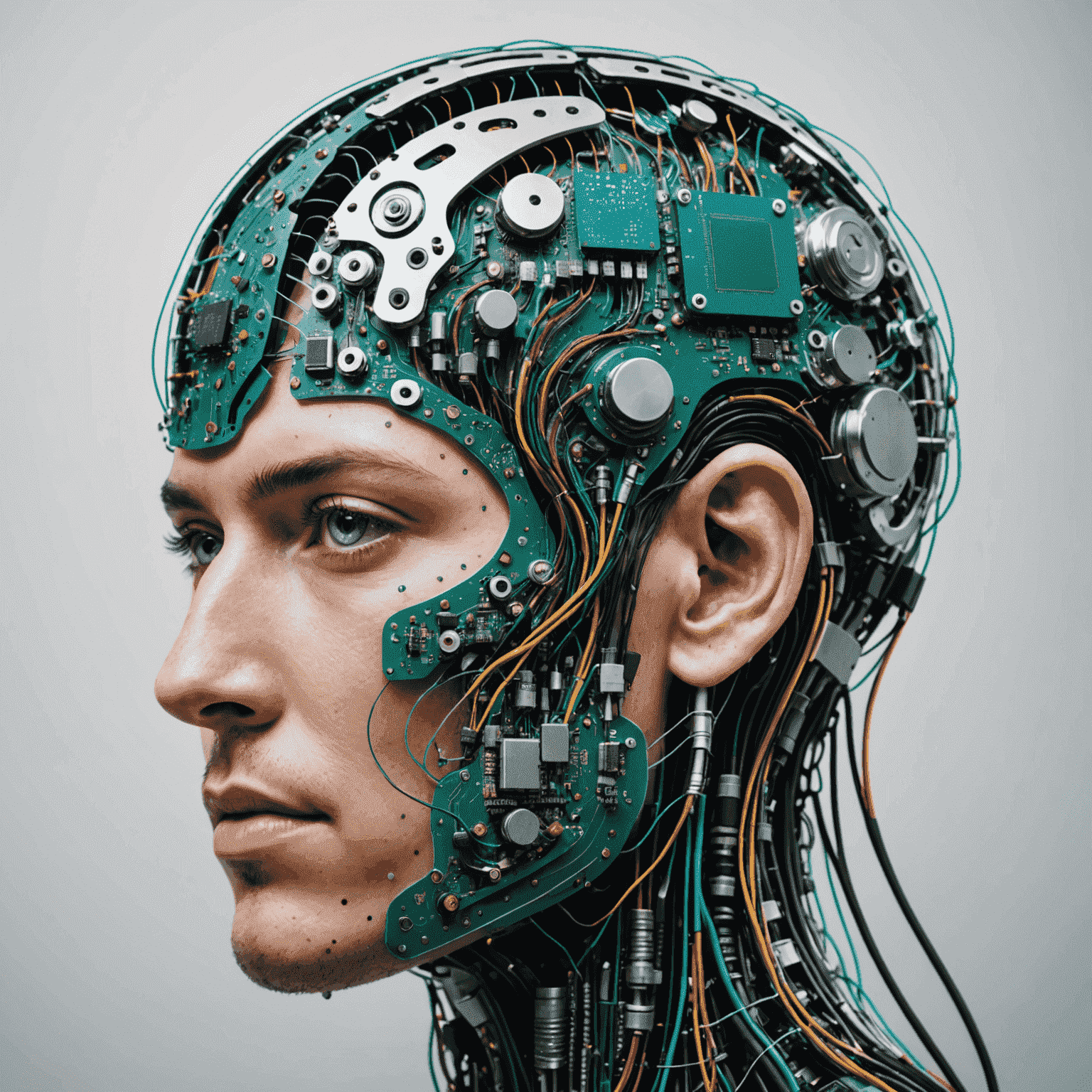 A digital brain made of circuits and data streams, representing the cognitive capabilities of AI in automating complex decision-making processes.
